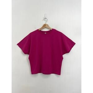 UNIQLO Dolman Sleeve 100% Cotton Crew Neck Oversized Loose T-Shirt Fuchsia XS